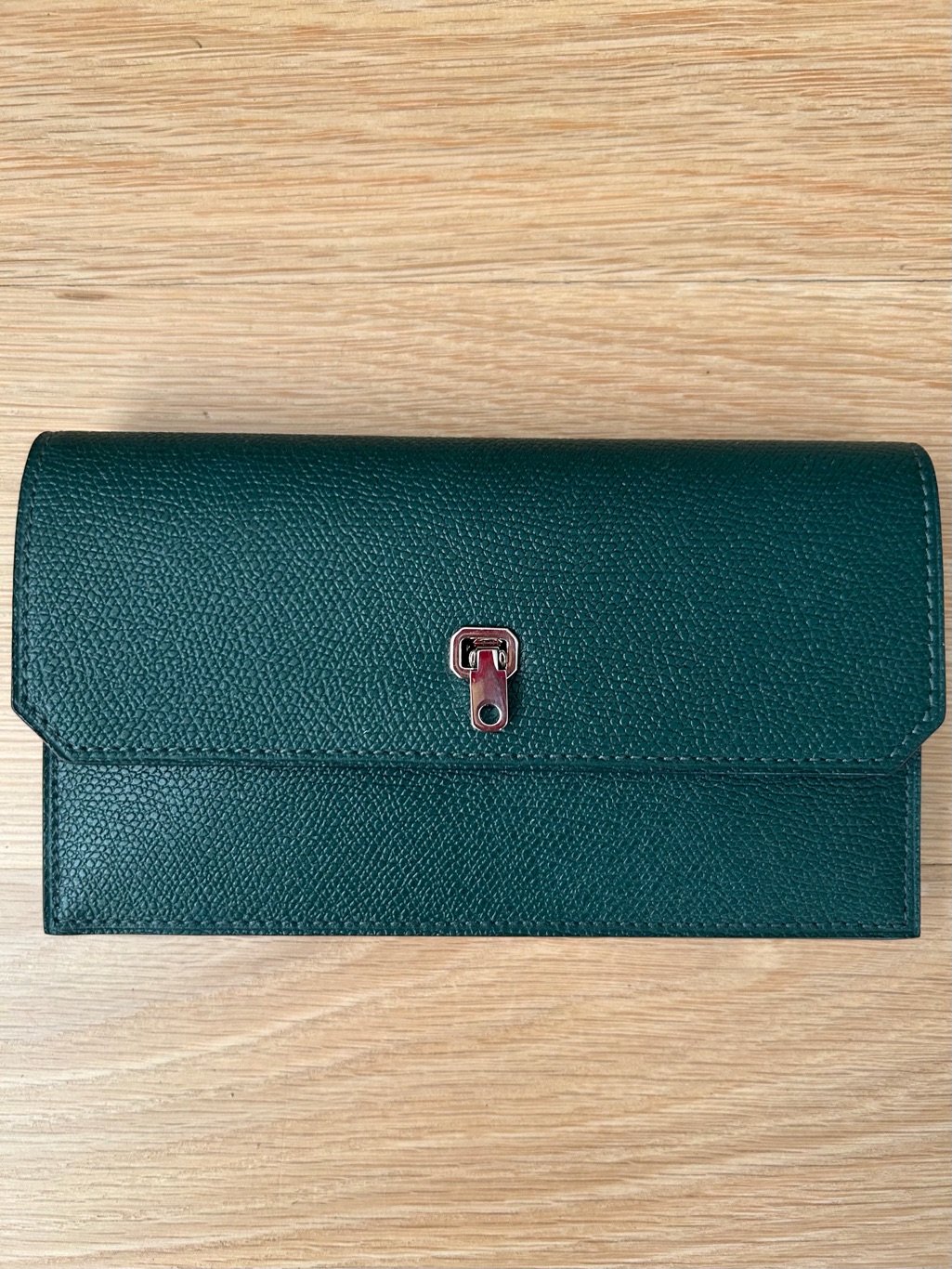 Rolex Emerald Green Leather Wallet Clutch With Silver Hardware